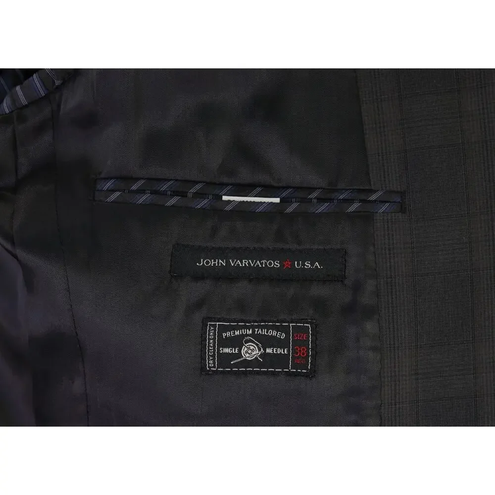 John Varvatos Gray Brown Plaid 2-Btn Cotton Linen Blazer Jacket 38R